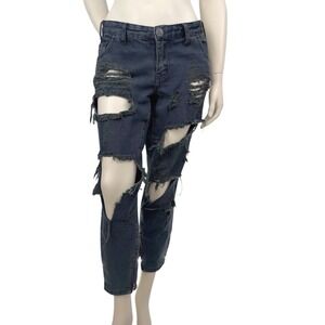 One Teaspoon Thrashed Distressed Black low rise Skinny Jeans‎ Grunge Gothcore 29